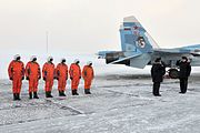 Pilots of the Su-33 during a ceremony before the flight
