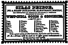 Silas Peirce's Business card circa 1822