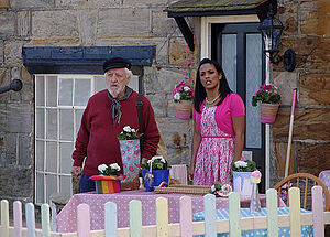 Bernard Cribbins and Freema Agyeman filming for Old Jack's Boat in 2012