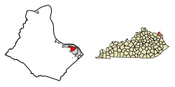 Location of Raceland in Greenup County, Kentucky.