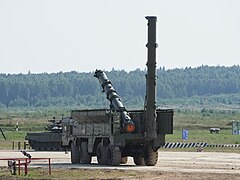 Russian Armed Forces Iskander-K TEL 9P78-1 raising two containers for 9M728 missiles