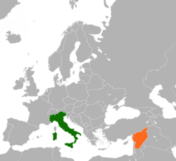 Map indicating locations of Italy and Syria