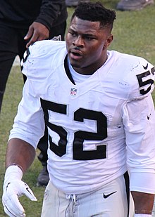 Khalil Mack in an Oakland Raiders uniform without his helmet.