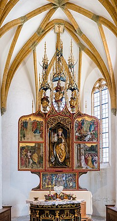 位于奥地利克恩顿州马格达伦斯贝格山圣赫伦那教堂中的三翼祭坛，祭坛作于1502年的菲拉赫工作室，作者不详。
