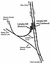 Midland Railway Langley Mill railway station in relation to its lines and the adjacent Langley Mill and Eastwood station on the Erewash Valley Line