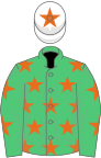 EMERALD GREEN, orange stars, white cap, orange star