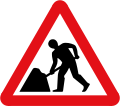 Roadworks sign used in the UK, one of the pictographic signs designed by Calvert ahead of the 1963 Worboys Review