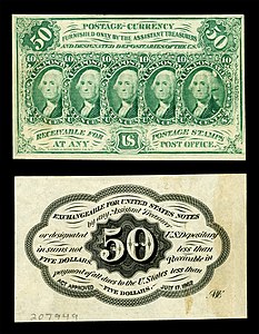 First issue of the fifty-cent fractional currency, by the American Bank Note Company and the United States Department of the Treasury