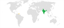 Map indicating locations of India and Trinidad and Tobago