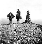Photographer and gear atop Mount Washburn, ca 1870s William Henry Jackson