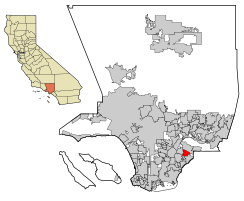 Location of South Whittier in Los Angeles County, California.