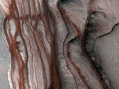Red cliffs in the Chasma Boreale, Mars