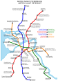 Map of the Saint Petersburg Metro on an overlay of Saint Petersburg.