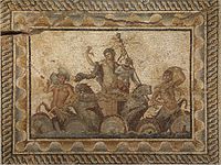 《戴欧尼修斯的显现（英语：Dionysus mosaic, Dion）》镶嵌画，来自希腊迪翁（Dion）的戴欧尼修斯别墅（公元2世纪）。现藏于迪翁考古博物馆。