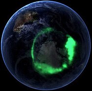 False-colour image montage of ultraviolet aurora australis