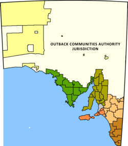 偏远地区社会发展托管地于南澳大利亞州辖境图（白区）