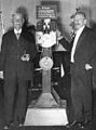 Image 19Max Skladanowsky (right) in 1934 with his brother Eugen and the Bioscop (from History of film technology)