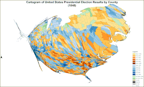 Cartogram of presidential election results by county