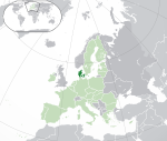 Map showing Denmark in Europe