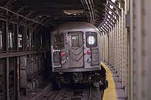 An R62A subway car in shuttle service at Times Square