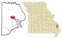 杰克逊在开普吉拉多县及密苏里州的位置（以红色标示）