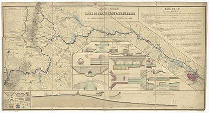 General map of the canal, its waterways and railway forks (1839)