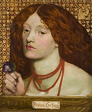 The flowing red-orange hair of Elizabeth Siddal, model and wife of painter Dante Gabriel Rossetti, became a symbol of the Pre-Raphaelite movement (1860).