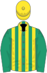 EMERALD GREEN and YELLOW STRIPES, emerald green sleeves, yellow cap