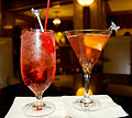 Image 35Mixed drinks: a non-alcoholic Shirley Temple (left) and alcoholic Cosmopolitan (right) (from List of drinks)