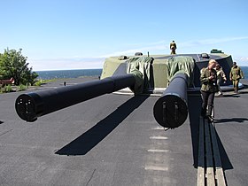 A twin 305 mm gun turret at Kuivasaari, Finland, completed in 1935.