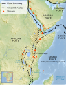 Map of the Great Rift Valley. English version. The background map and the locator map are raster images embedded into the SVG file.