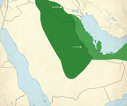 Map of the Lakhmid Kingdom in the 6th-century. Light green is Sasanian territory governed by the Lakhmids