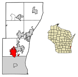 Location of Cedarburg in Ozaukee County, Wisconsin.