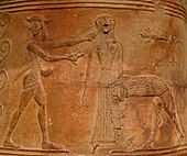 Fig. 1. Horse-bodied Gorgon (Medusa) being decapitated by Perseus with averted gaze; Boetian relief pithos, Louvre CA 795 (mid seventh century BC[61]