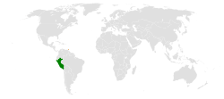 Map indicating locations of Peru and Trinidad and Tobago