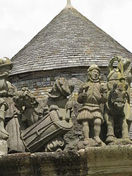 The front of the procession of Christ Carrying the Cross. A soldier beats out a rhthym on a tambour.