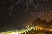 Brazil star trails and birds in light pollution in Rio beach at night