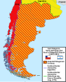 Image 5Map of the East Patagonia, Tierra del Fuego and Strait of Magellan Dispute. In blue and green are the boundaries claimed by Argentinian and Chilean historians respectably as uti possidetis iuris in Patagonia. (from History of Argentina)