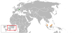 Map indicating locations of Austria and Malaysia