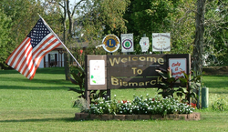 Welcome sign at the west edge of town