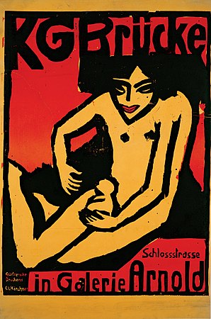 1910年恩斯特·路德维希·克尔希纳为艺术家组织桥社在德累斯顿阿诺德画廊举办的展览所创作的表现主义海报。