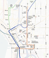 Map of the proposed First Hill Streetcar line (orange) with other rail connections shown