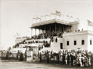 Grand Stand, Hyderabad Race Club. Photographed by Lala Deen Dayal in the 1880s.