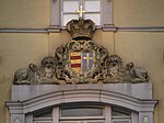 Coat of arms of the counts of Oldenburg at Oldenburg Palace: red stripes on gold for Oldenburg; golden cross on blue for Delmenhorst