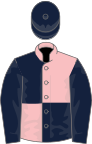 Dark blue and pink (quartered), dark blue sleeves and cap