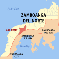 Map of Zamboanga del Norte with Kalawit highlighted