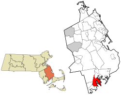 马里昂在普利茅斯县及马萨诸塞州的位置（以红色标示）