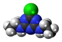 Space-filling model of the simazine molecule