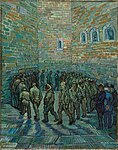 The Round of the Prisoners, (1890). Painted after an engraving by Gustave Doré (1832-1883), in his book London. The face of the prisoner in the center of the painting and looking toward the viewer is Vincent.[29]