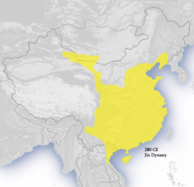 黄色为280年西晋疆域图
